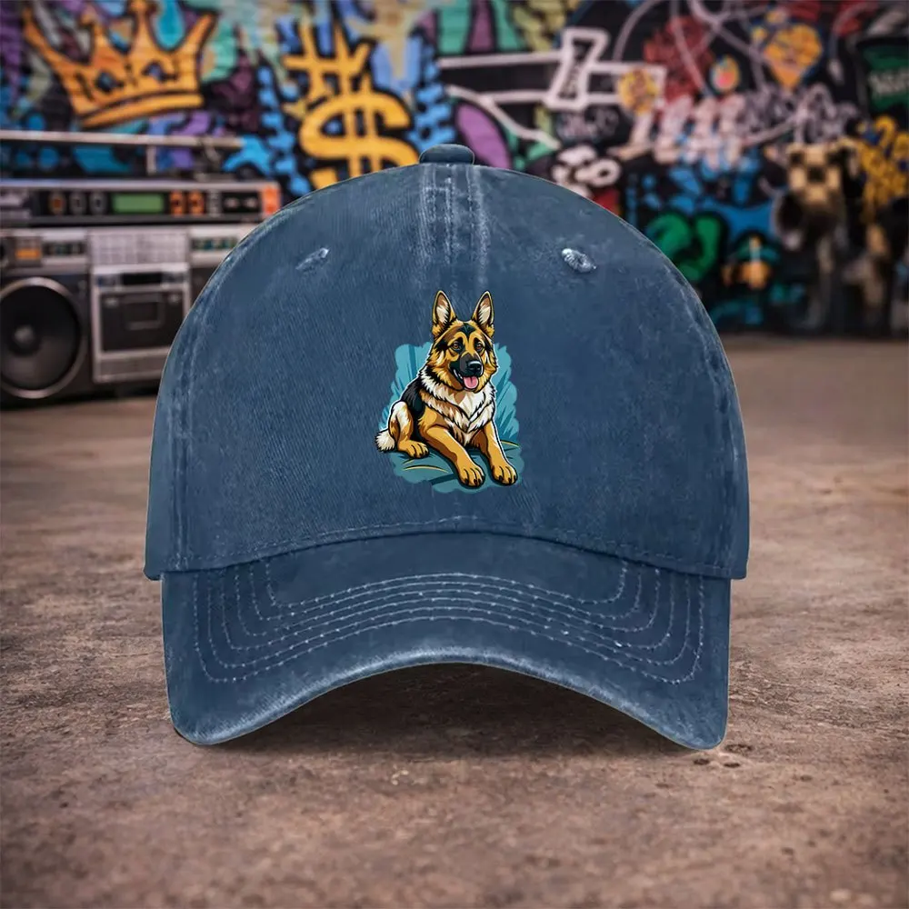 Unisex German Shepherd Print Vintage Washed Baseball Cap Vintage Distressed Washed Headwear Men Women