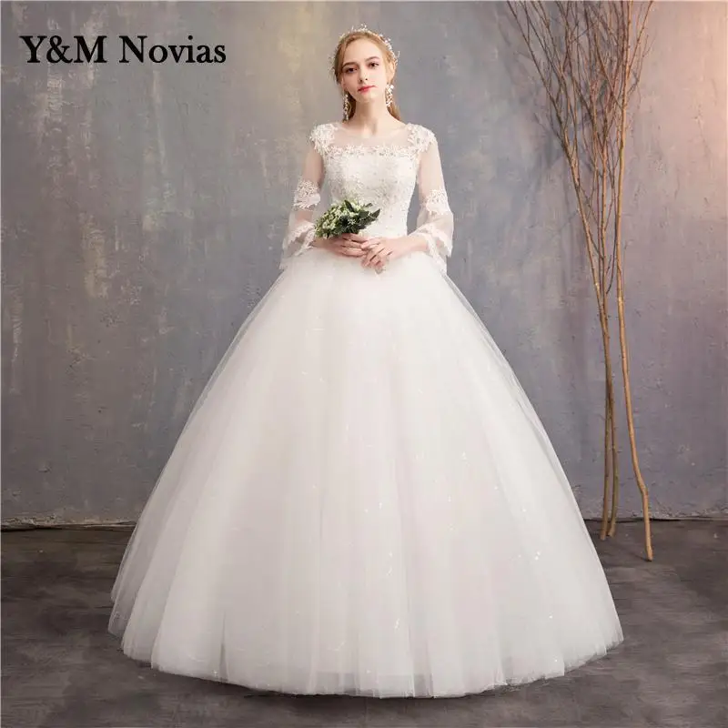 

Cheap O-Neck Three Quarter Fashion Simple Sweet Flare Sleeve ivory Wedding Dress 2023 Vestido De Noiva Elegant Beautuful Bridal