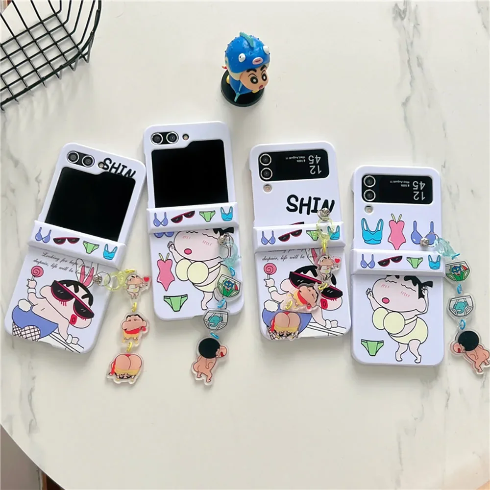 Bunny Girl S-Shin-chans With Lanyardd  Phone Case for Samsung Galaxy Z Flip 3 4 5 Z Flip 6 5G PC Hard Anti-fall Back Cover Gift