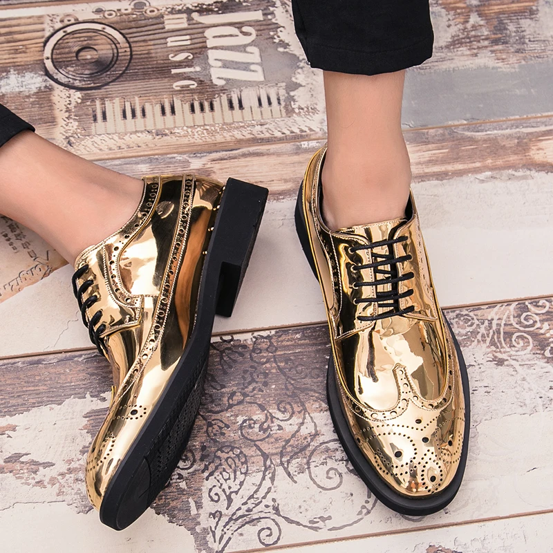 European Station Trendy Fashion Block Leather Shoes Men Shoes Round Toe Anti slip Wear Lacing Business Dress Shoes Size 38-46