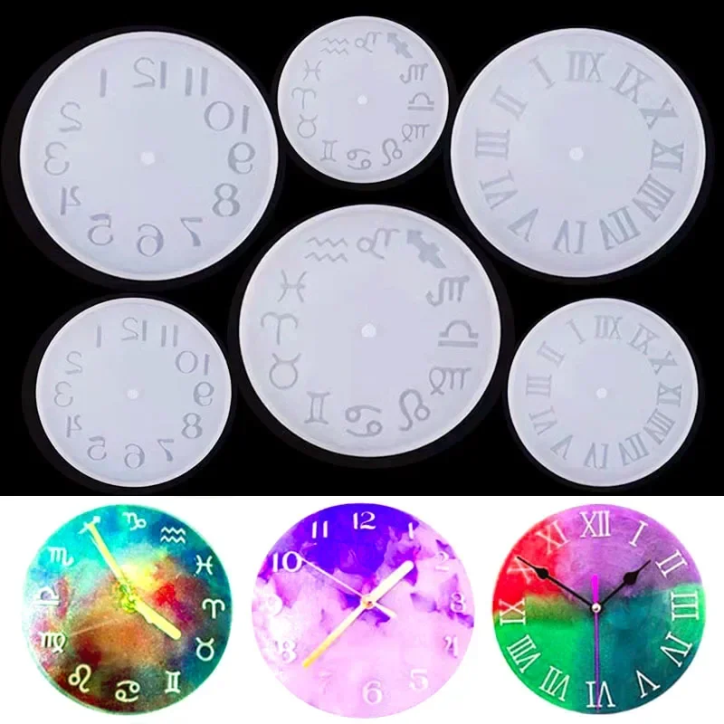 DIY Crystal Epoxy Resin Mold Round Arabic Numeral 12 Constellation Clock Watch Silicone Mould Polymer Clay Doll Molds