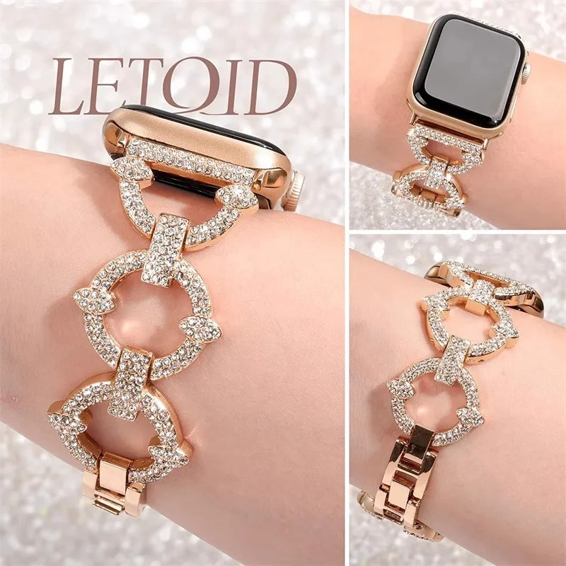 

Suitable for iWatch Watch Strap, Women's Apple Watch S9 Strap, Advanced Creative Metal Buckle Chain, Diamond studded S8 Watch