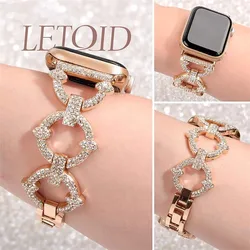 Suitable for iWatch Watch Strap, Women's Apple Watch S9 Strap, Advanced Creative Metal Buckle Chain, Diamond studded S8 Watch