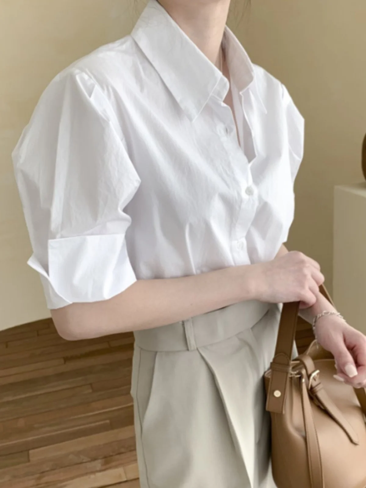 White Shirts Women Summer Design Temperament  Young Sle Puff sleeve Shirt 2023 Blue Short sleeve Top