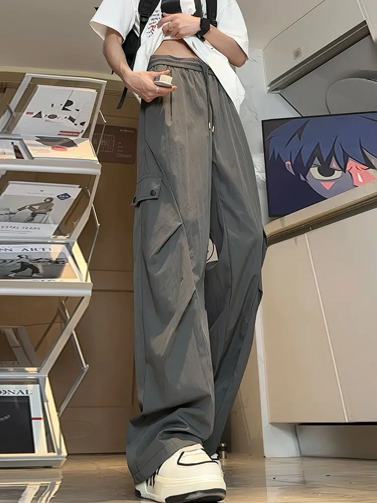 Ice Silk Cool Work Casual Pants Men's Summer Quick-drying American Trendy Brand Straight Loose Functional Micro-flare Pants