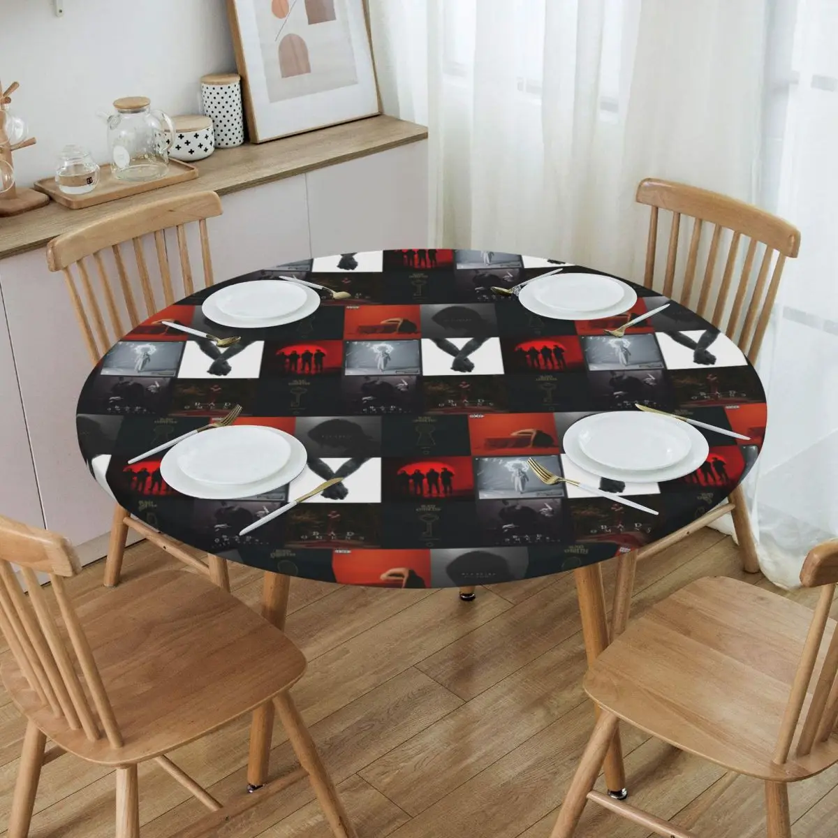 Bad Omens All Albums, Popular Singles And Members Waterproof Round Tablecloth Table Cloth for Kitchen Events Dining Table Cover