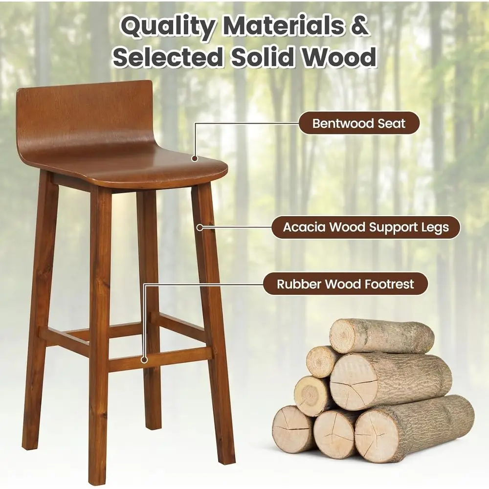 Solid Wood Bar Stools Set o 2, 29-inch Counter Height Chairs with Low Back and ootrest, armhouse Wooden ArmlBarstools or Kitchen view 5