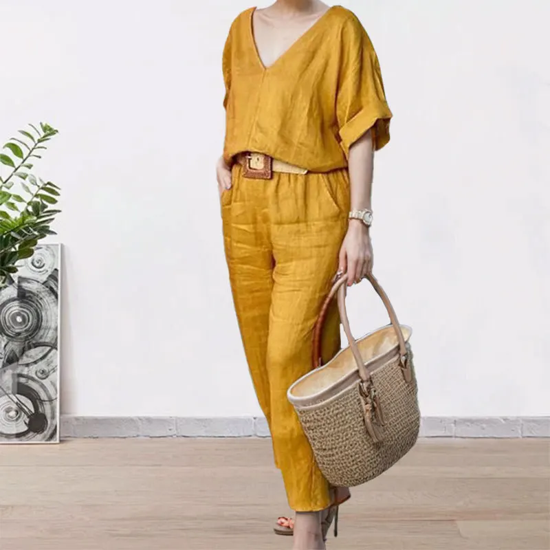 2024 summer new women\'s suit elegant temperament V-neck loose tracksuit