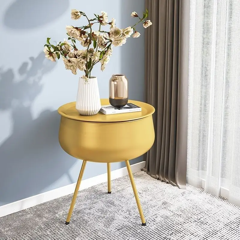 

Round Side Table Storage Basket Sofa Corner Balcony Metal Round Bedside Table For Home Living Room Bedroom Nightstand Balcony