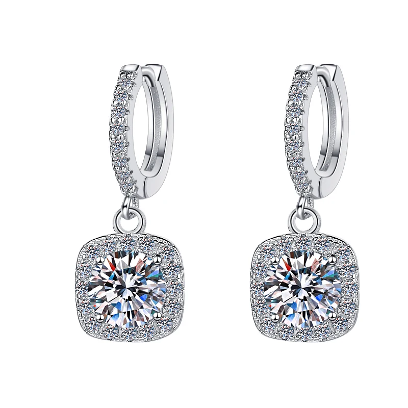 Fine Jewelry Women's Fashion Premium Luxury S925 Silver Jewelry 1 Carat Moissanite Hoop Dangle Earrings