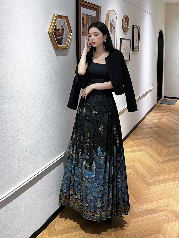 Chinese hanfu Horse Face Skirt for Women 2024 New Summer Chinese Style Heavy Industry Improved Half length Skirt Hanfu