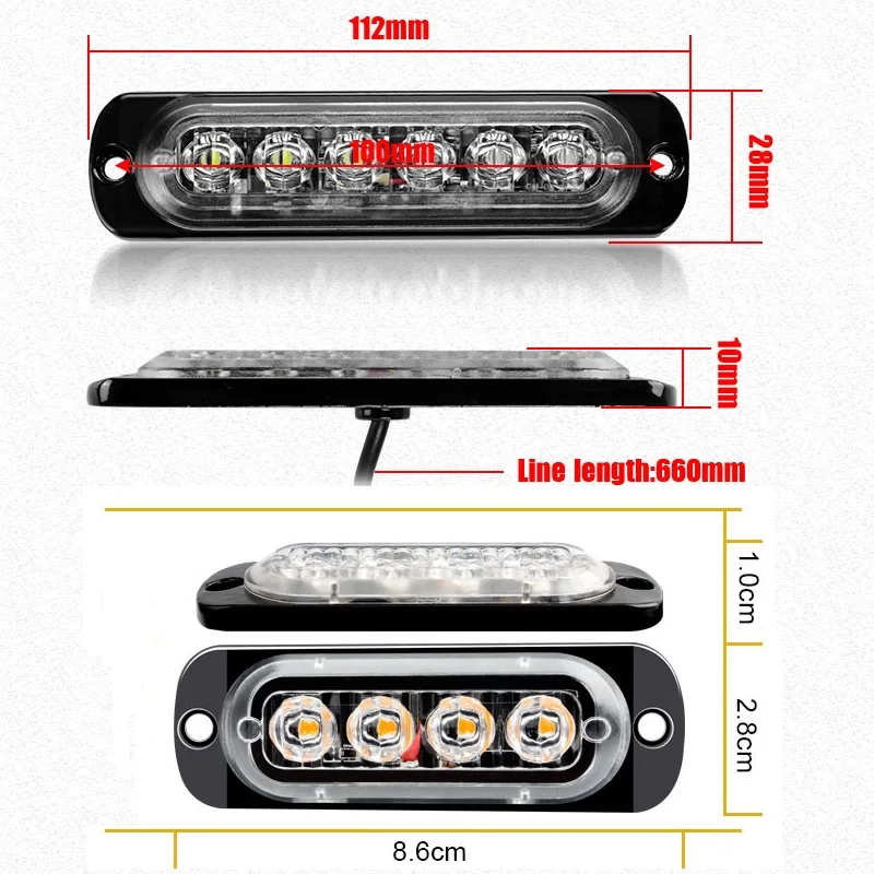 6LED 4LED Car Warning Light Grill Breakdown Light Car Truck Trailer Beacon Lamp LED Amber Side Light 12V - 24V
