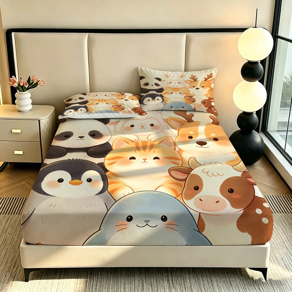 3PCS Cartoon Cute Animal Printed Chipless Bed Sheet Set Bedding Decoration Machine Washable - view 4