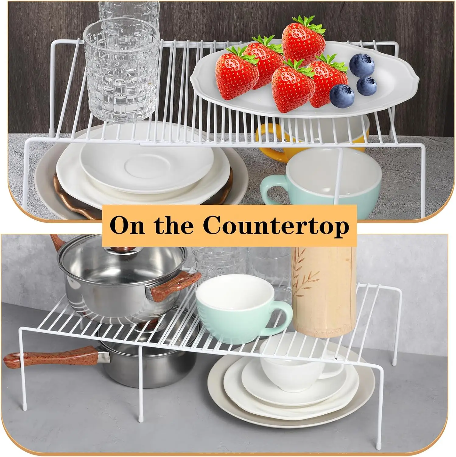 Expandable Kitchen Cabinet Organizer with Scratch-Resistant Feet – Metal Shelf Rack for Counter, Pantry, Freezer