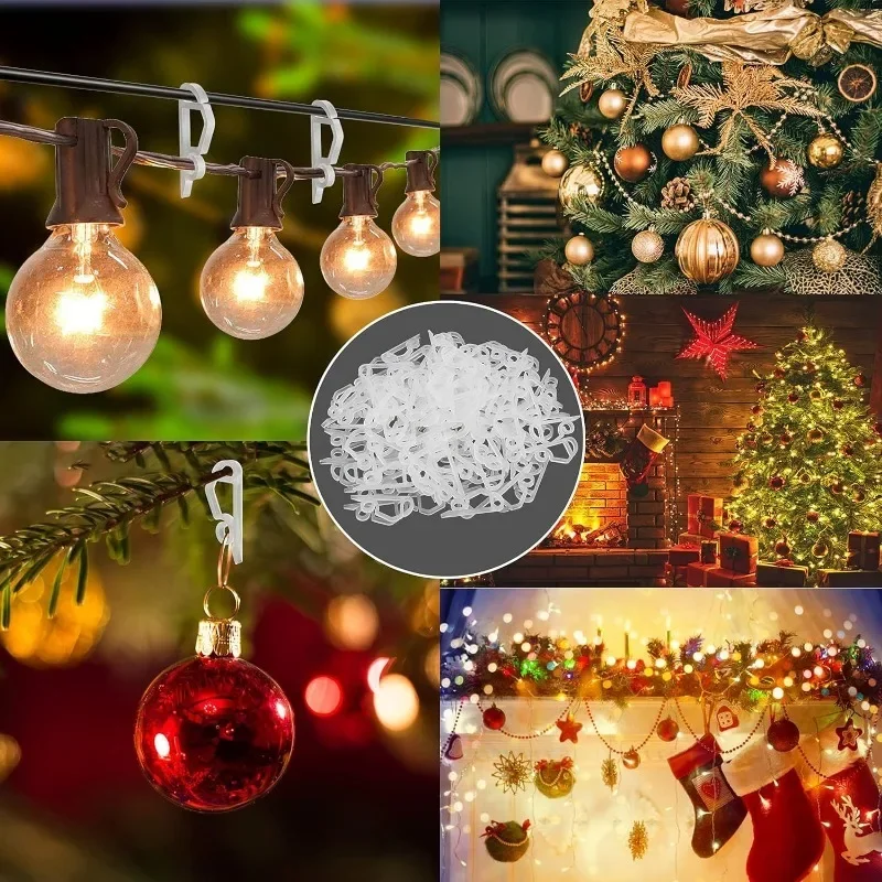 20/100Pcs Gutter Hooks Led Light Holder Christmas Lights Clips Outdoor Weatherproof S-Shaped Clip Hooks For Home Xmas Tree