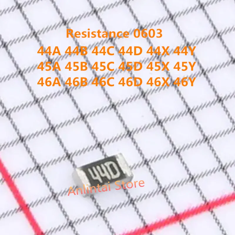 100 Buah Resistensi SMD 0603 44A 44B 44C 44D 44X 44Y 45A 45B 45C 45D 45X 45Y 46A 46B 46C 46D 46X 46Y ± 1% Resistor Film Tebal
