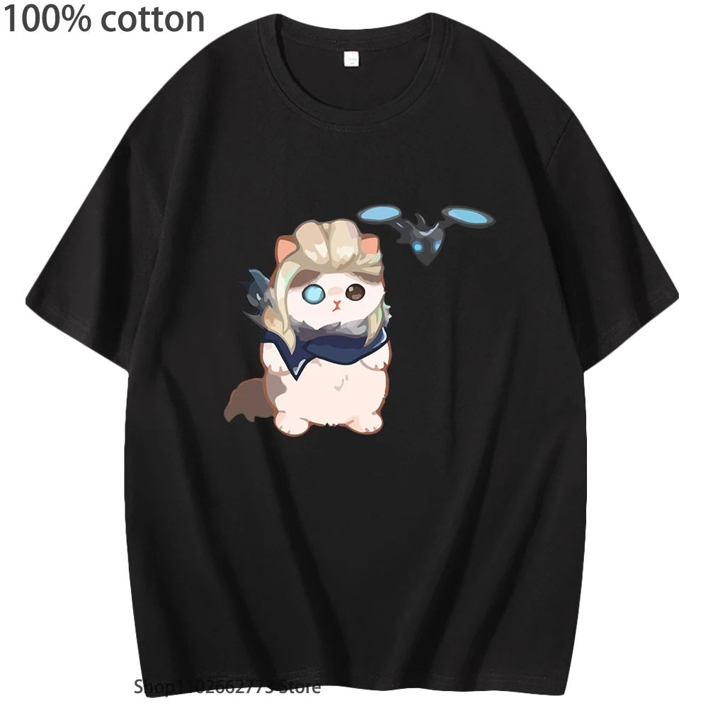 Surprised Penguin Valorant T-Shirts Sova Cat Cute Catlorant T Shirt 100% Cotton Minimalist Cartoon Tees Summer Men Tops Casual