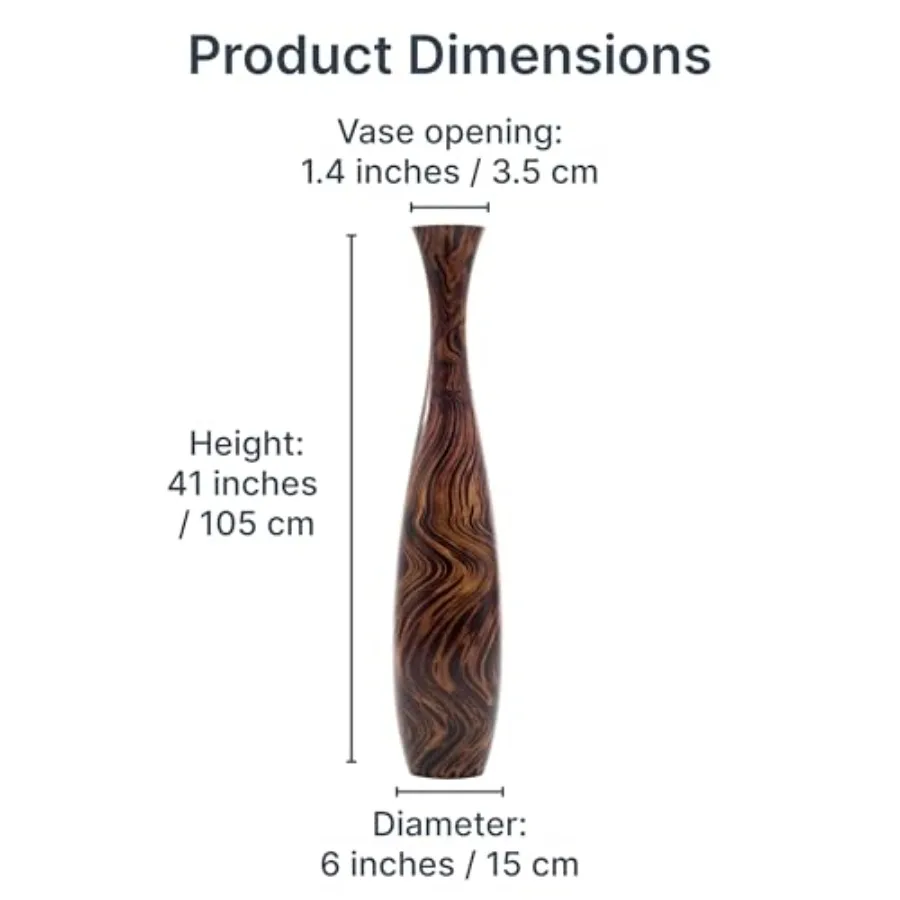 Large Brown Home Decor Floor Vase - Wooden 41 inch Tall Farmhouse Decor Flower Holder for Fake Plant and Pampas Grass view 5