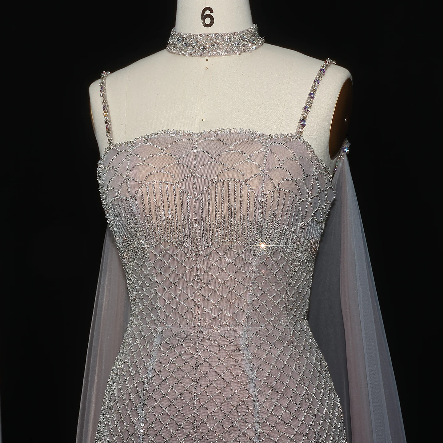 Sharon Said Elegant Beaded Lotus Pink Mermaid Evening Gown with Sheer Cape Choker for Women Wedding Party Dress SS509 Customized image 3