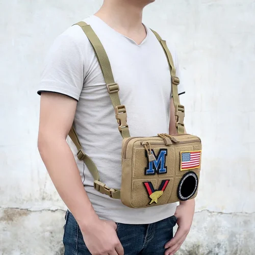 남성용 조절 가능한 전술 체스트리그 숄더백, 허리 팩, 가슴 정찰 가방, 도구 파우치, 야외 사냥 캠핑 여행 