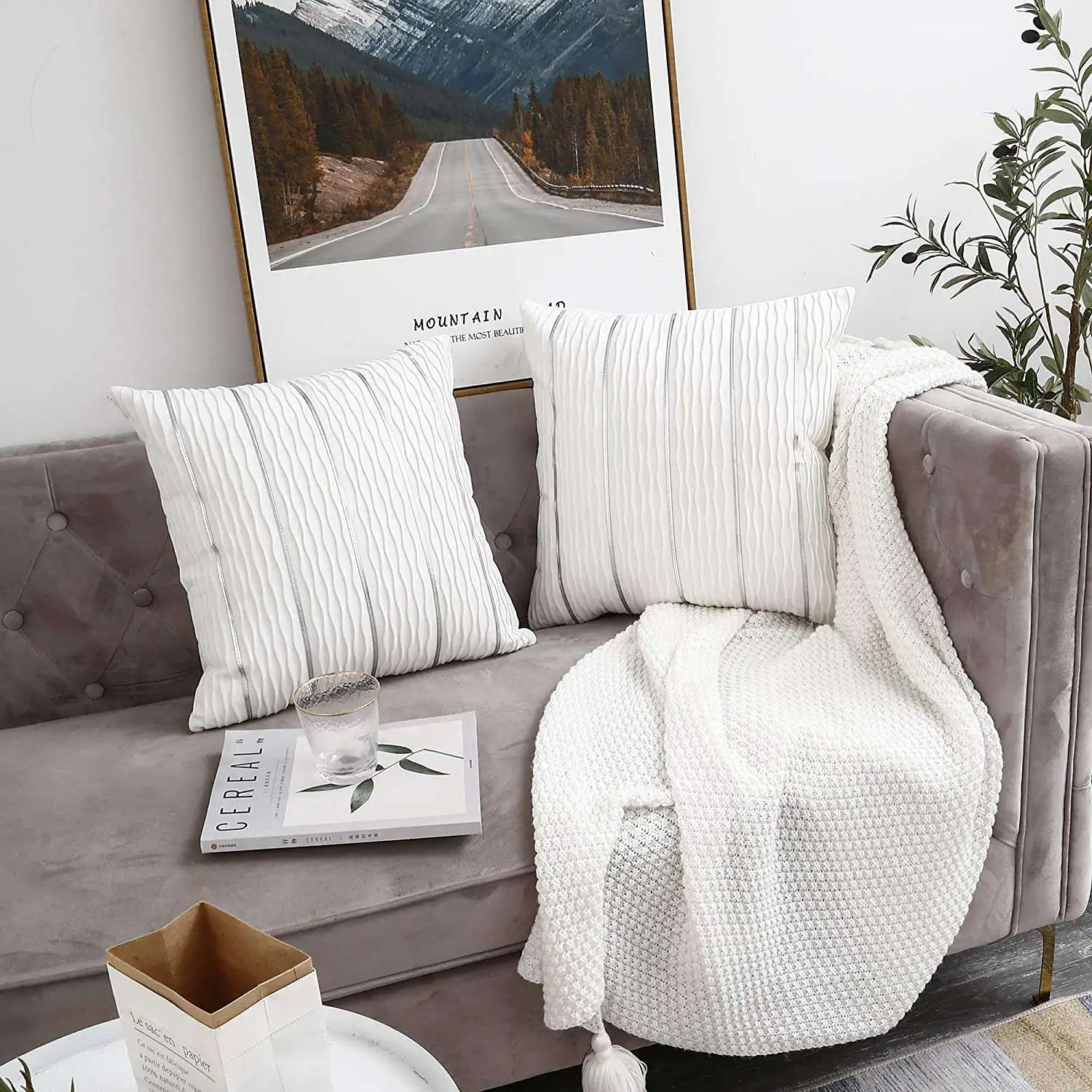 A006-White Jacquard vague housse de coussin velours taie d'oreiller hamac canapé canapé chambre jeter taies d'oreiller 18X18 pouces