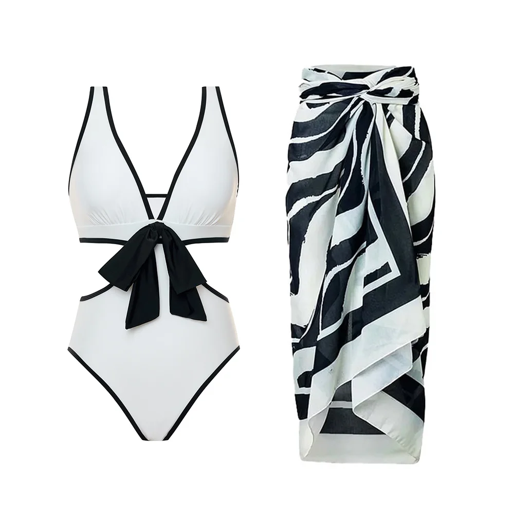 Maillot de bain une pièce noir et blanc, sexy, coupe cintrée, triangle, solide, épissage, ensemble deux pièces, nouvelle collection 2024