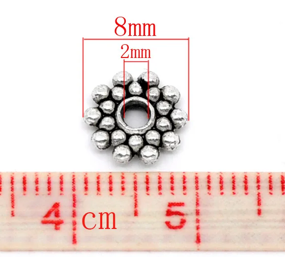 Handmade 8mm Spacer Beads Snowflake Flower Antique Silver Color Metal Loose Beads DIY Necklace Bracelets Jewelry Findings,100PCs