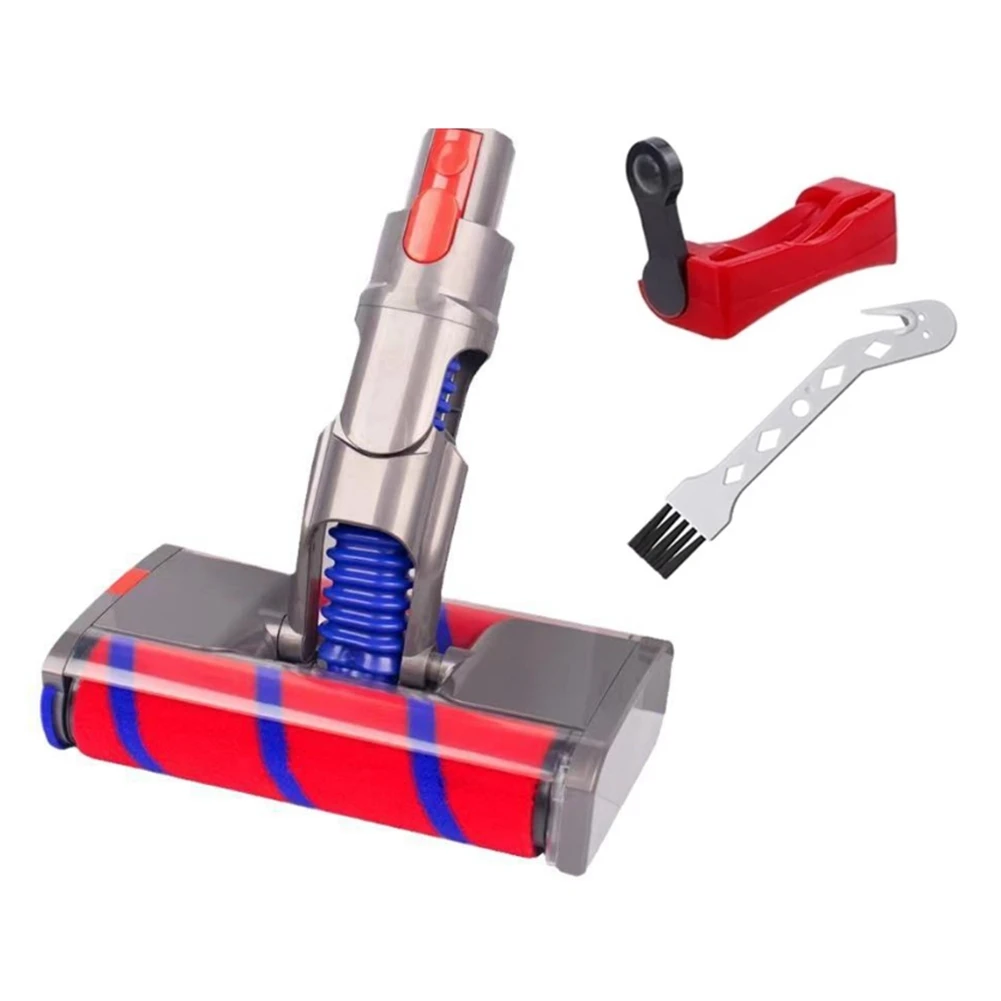 Electric Floor Brush Soft Pile Double Roller Brush for Dyson V8 V7 V10 V11 V15 Vacuum Attachment with Trigger Lock