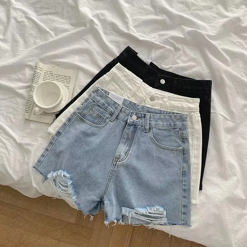 

Shorts Loose Burrs A- line Hot Pants Thin Denim Shorts Women's Summer 2025 New High Waist Ripped Wide-Legged Super Short