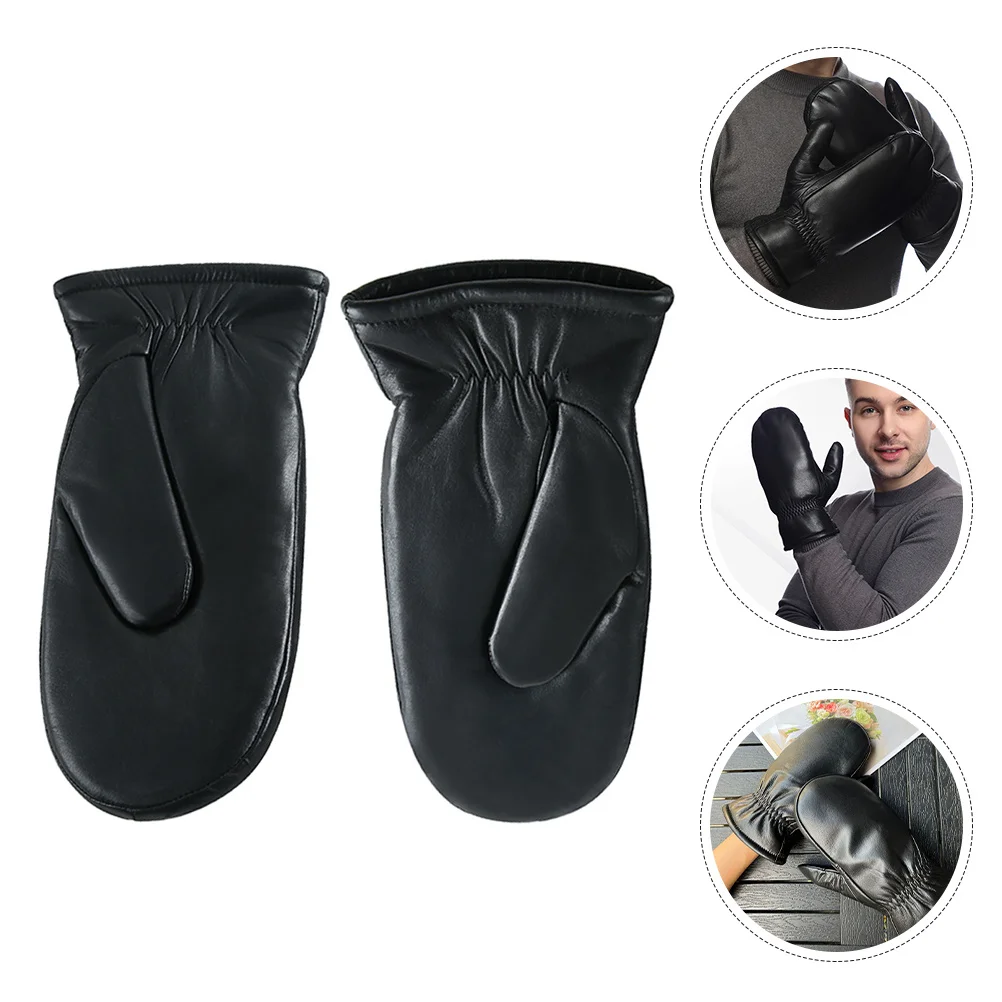 

1pcs 1 Pair Sheepskin Gloves Men Warm Thickened Wool Lined Fingerless For Outdoor Sports Cold Weather Use Mens Gloves