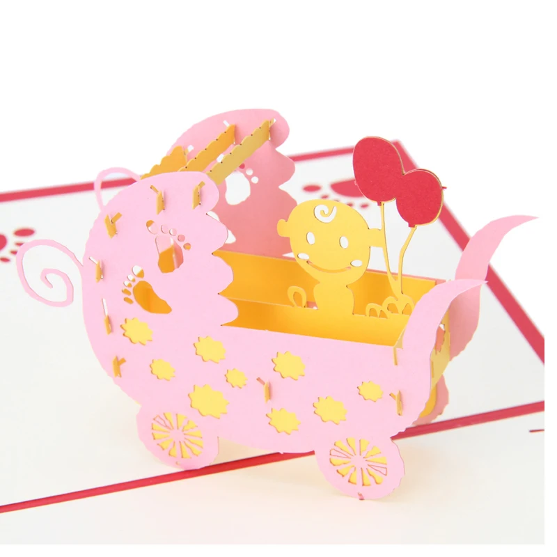 Baby Carriages Stroller 3D for Pop Up Card for Baby Shower Birthday Postcards Gi Dropsale