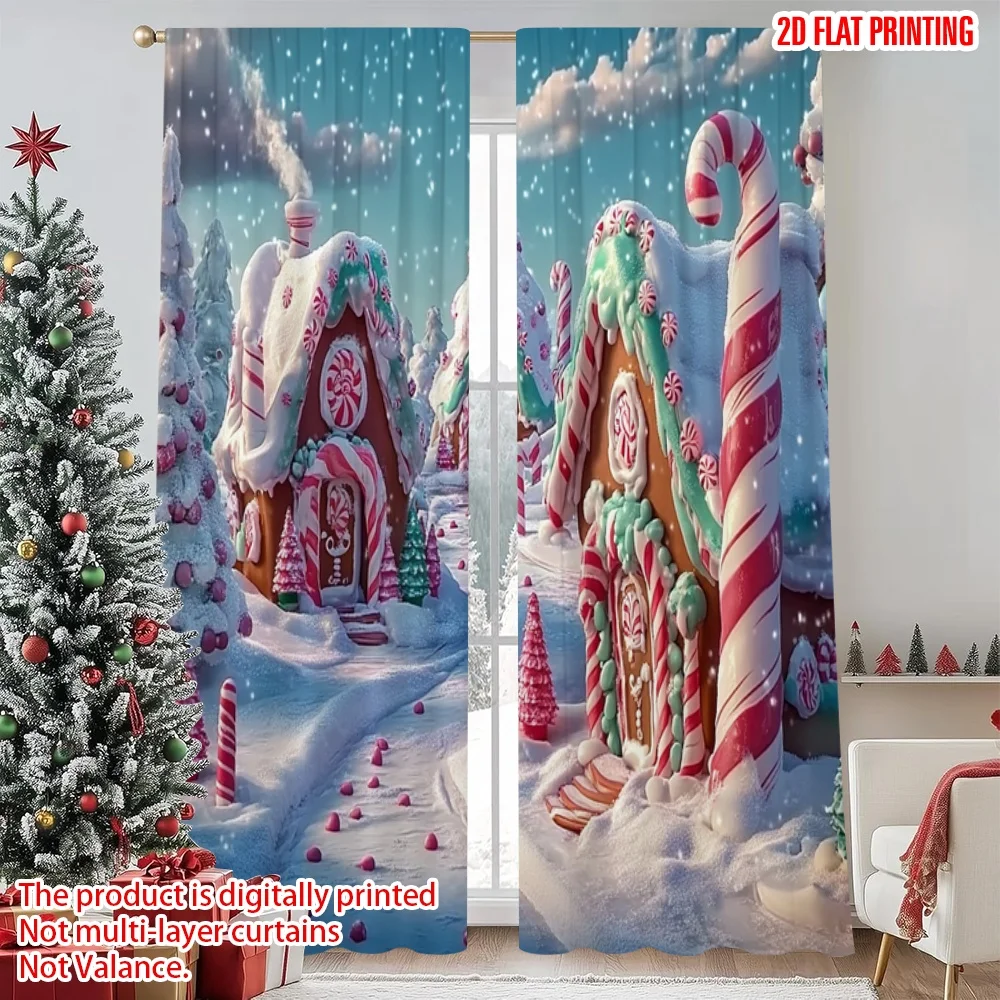 

2pcs 2D flat printing Christmas Party Curtains merry christmas3 Digital Printed Polyester Drapes Family Party Use for Event