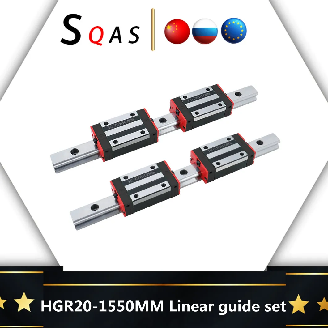 

Fast deliver CNC square guide linear rail 2 PCS 1550mm HGR20 linear guide with 4 PCS HGH20CA /HGW20CC carriage slides for CNC