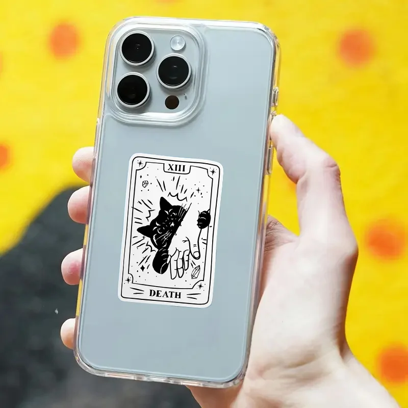 ملصق THALO Death Card Black Cat - ديكور قوطي مقاوم للماء من الفينيل قابل لإعادة الاستخدام #5