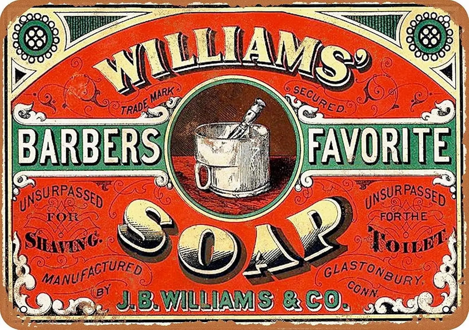 1p,Metal Tin Sign For Williams Barbers Favorite Soap - Vintage Wall Decor Art