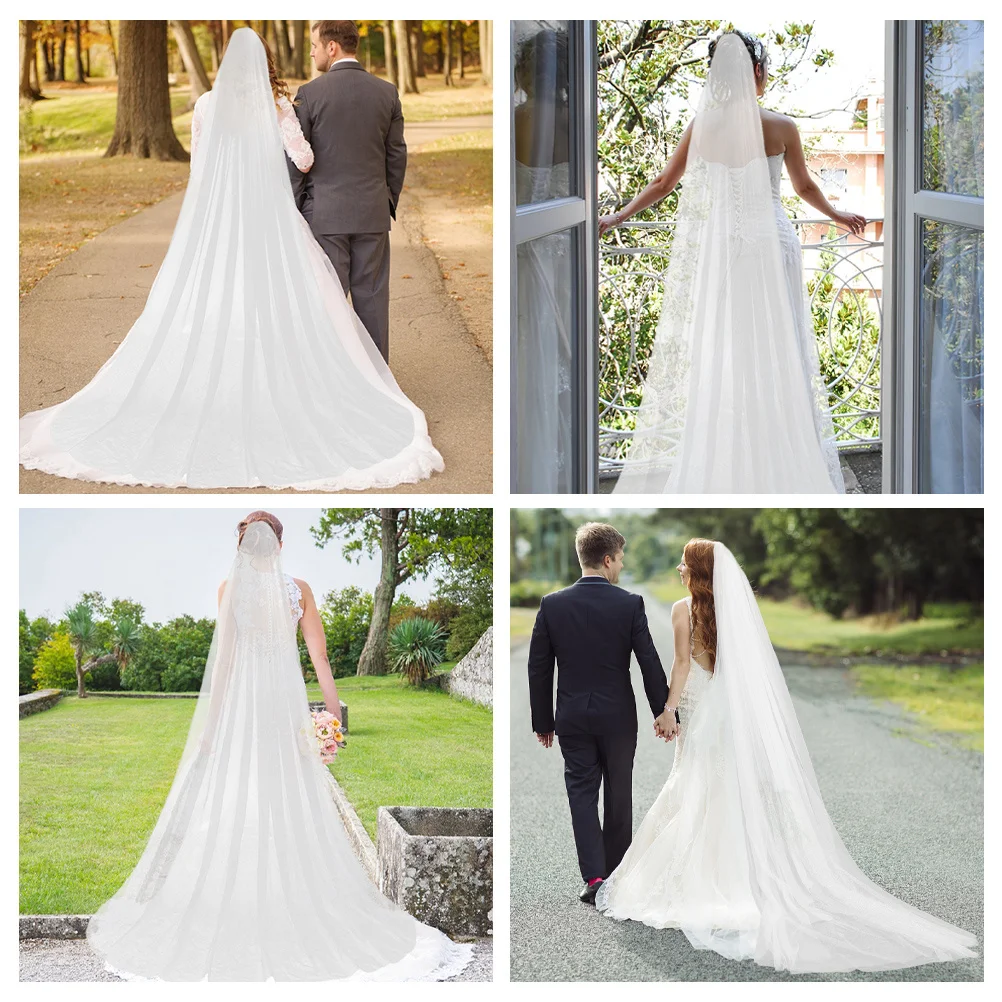 حجاب زفاف أنيق وبسيط 1 طبقة بطول 3 أمتار طول الأرض إكسسوارات زفاف شبكية ناعمة حجاب أبيض للعروس #3