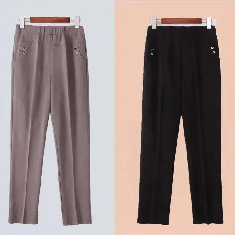 2025 Summer Straight Leg Trousers Middle Aged Women Casual High Waist Pant Korean Fashion Mother Pants