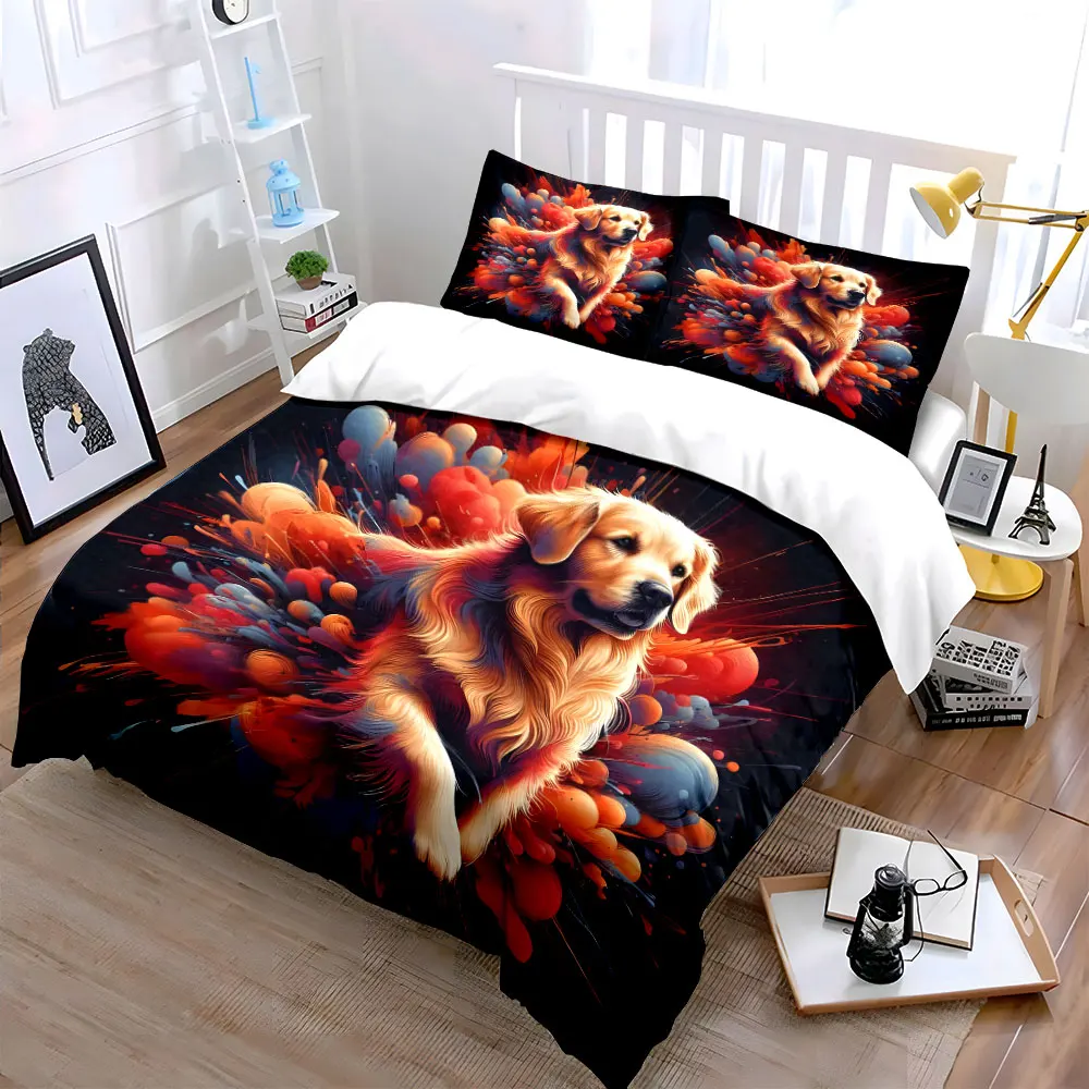 Colorful dog with vibrant background Print Soft Comfortable Duvet Cover Bedding Set Included 1*Duvet Cover 2*Pillowcases