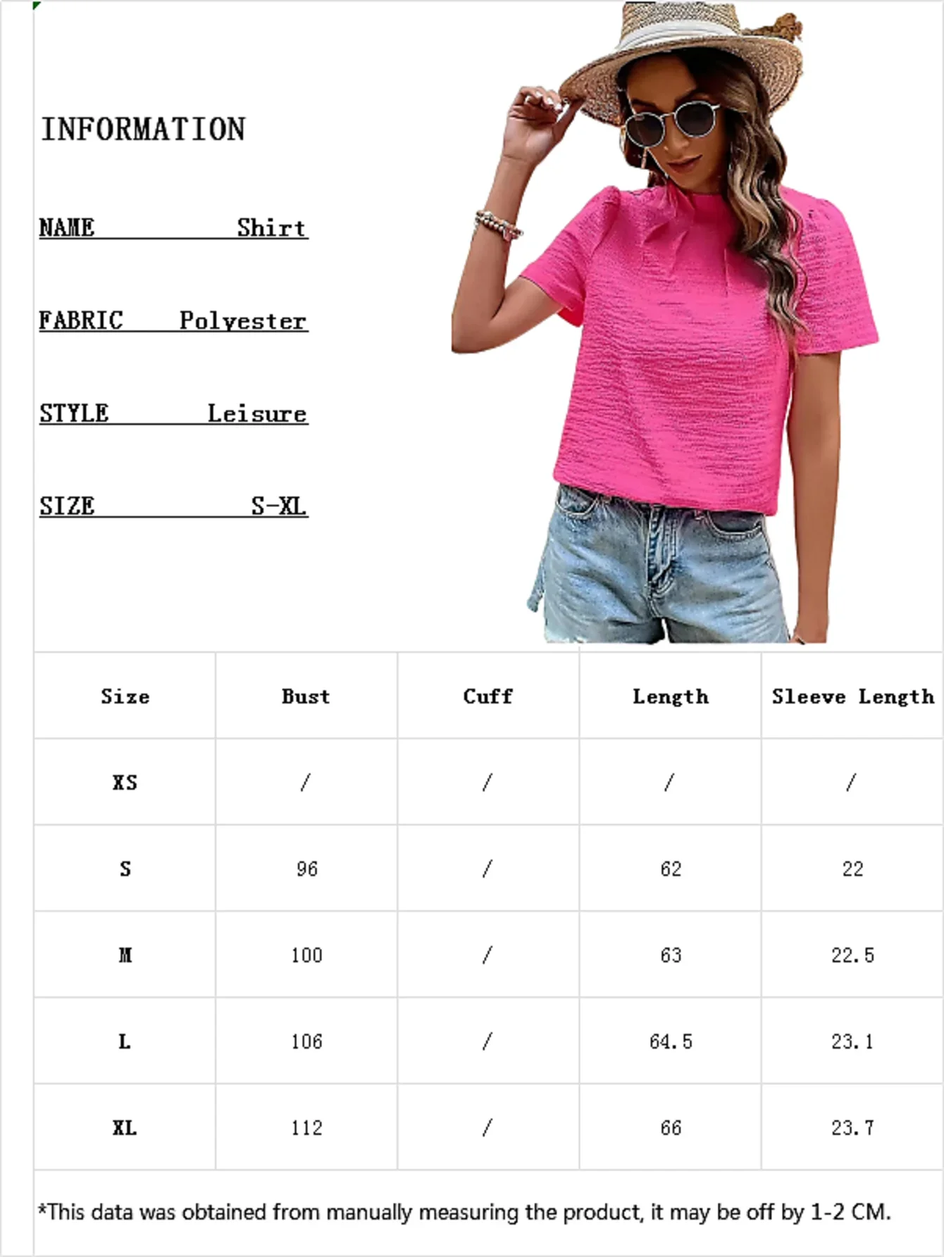 Women\'s Chiffon Short Sleeve Top, Monochromatic, Unique, Standing Neck, Pleated, Casual, Pink, Spring, Summer, New, 2024