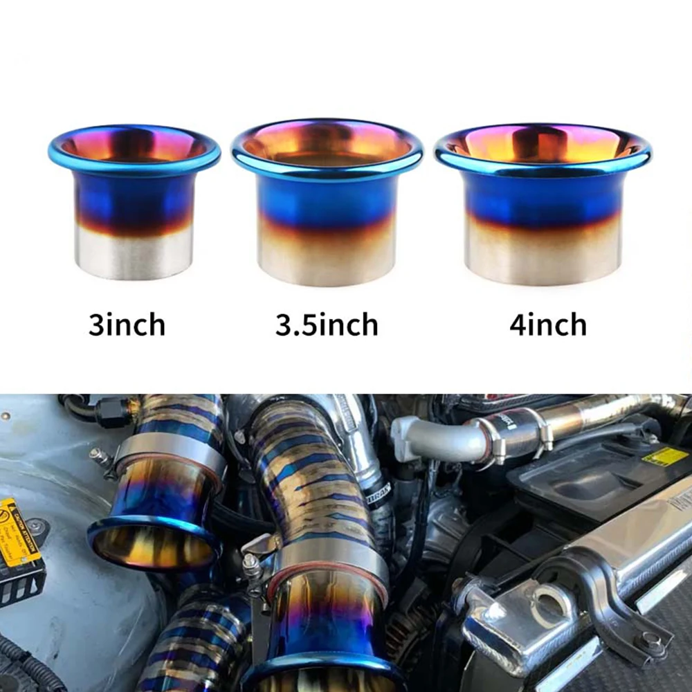 Premium Stainless Steel Burnt Blue Turbo Intake Horn Velocity Stack Cold Air Funnel 3inch 3.5inch 4inch Universal Car
