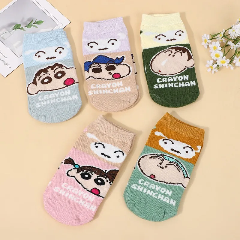 

5pairs Adult Crayon Shin-chan Sock New Cartoon My Melody Cinnamoroll Girls Invisible spring/summer Short Socks Gifts for Friends