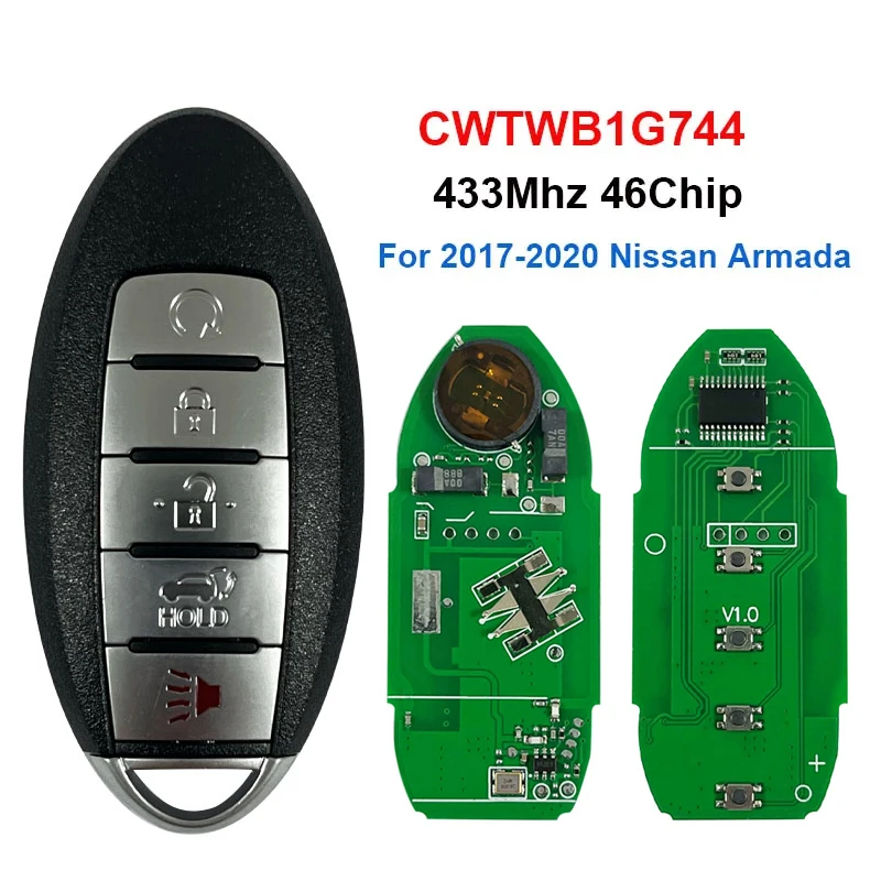 

CN027057 For 2017-2020 N-issan Armada smart key FCC ID CWTWB1G744 PCF7952 chip 433MHz Keyless Go 285E3-1LB5A