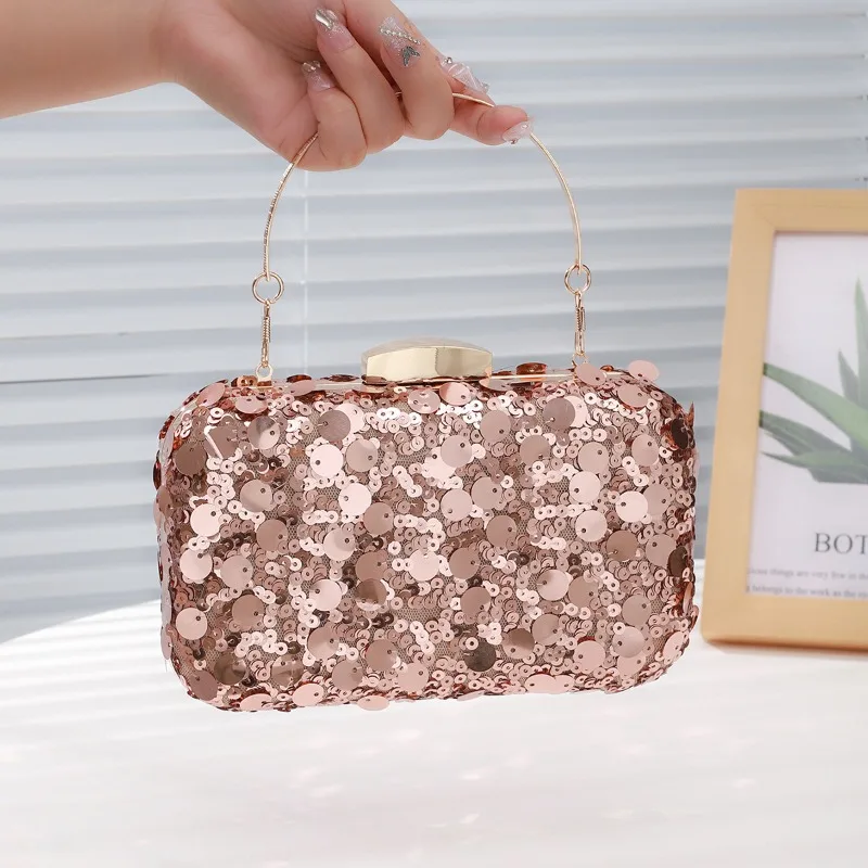 Champange Glitter Bags for Women Fashionable Blingbling Night Party Clutch Sequined Wedding Handbags Retro Square Evenings Purse