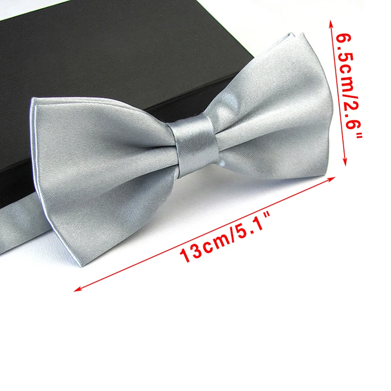 Men Satin Bowtie Classic Wedding Party Bow Tie Solid Color Adjustable Necktie