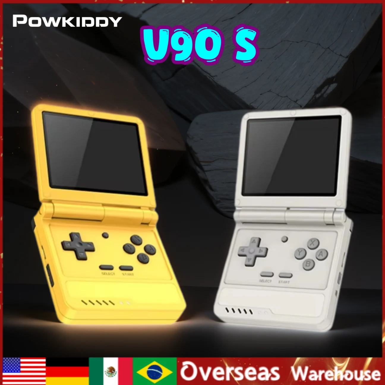 

Powkiddy V90s Retro Handheld Game 64G 3.5-Inch IPS Foldable Open-Source Simulators Flip Kids Gift Mini Retro Video Game Console