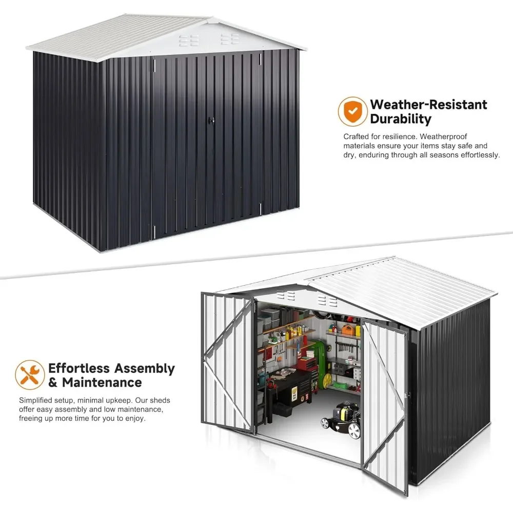 سقيفة تخزين خارجية مقاس 6 × 8 أقدام، سقيفة حديقة معدنية مع هيكل إطار محدث، سقيفة أدوات لحديقة الفناء الخلفي والحديقة باللون الأبيض #6