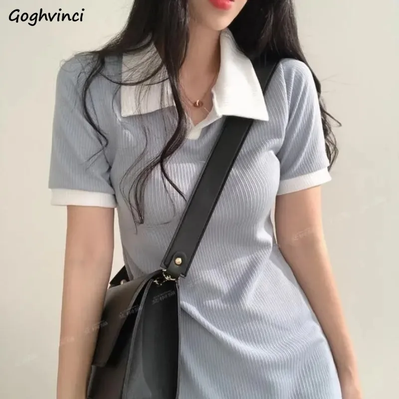 Short Sleeve Dress Women Preppy Style Mini Leisure All-match Seductive Age-reducing Tight Temperament Schoolgirls Simple Ulzzang