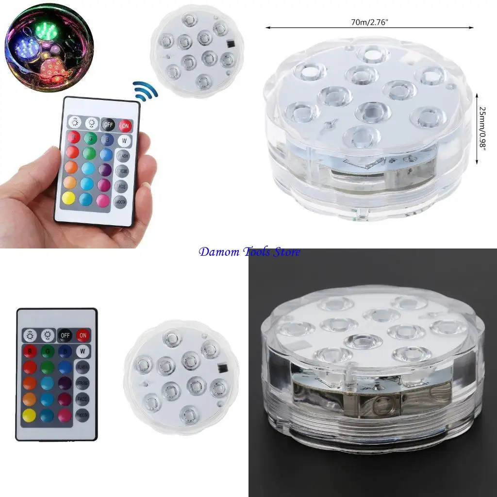 Luz LED sumergible 57BE con control remoto RGB RGB multicolor 10 led L Led L