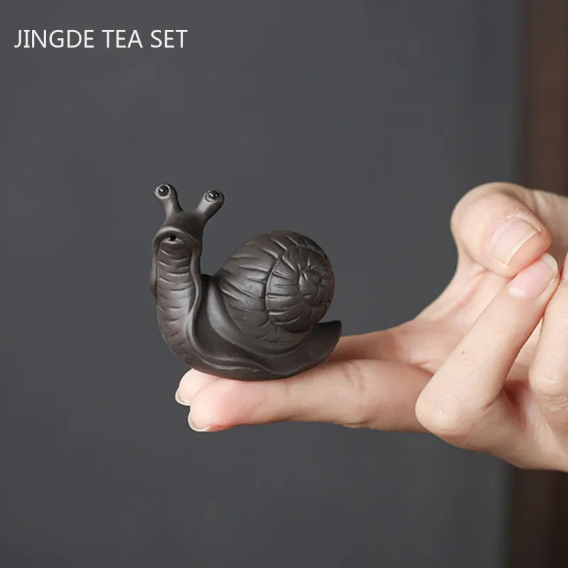 Purple Clay Snails Statue Tea Figurine Ornament Creative Handmade Tea Pet Decoration Boutique Tea Set Decors Exquisite Gifts