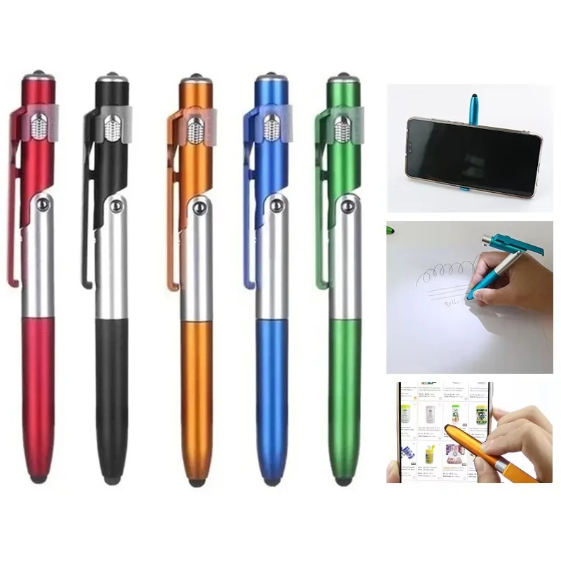 

4 In 1 Multi-Function Touch Pen Ballpoint Pen With LED Light Folding Stand For Phone Holder Night Reading Pen School Stationery